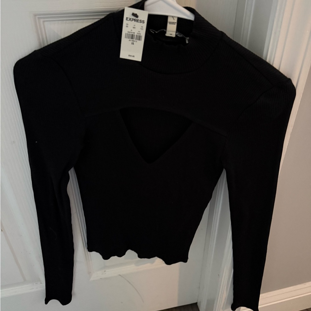 Express Women's Black Long Sleeve Cut-Out Top